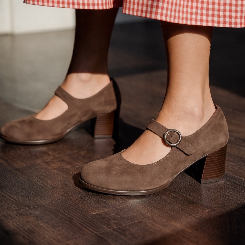 Arche Brown Nubuck Mary Jane Block Heels Women’s EU 38 US 7 Comfort Strap Pump